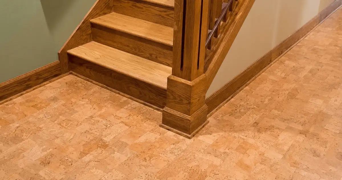 End of a staircase with cork flooring in Saint Petersburg, FL